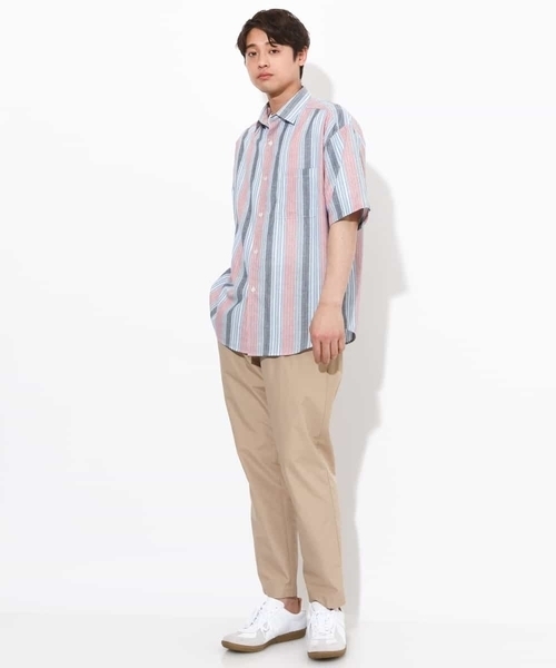 a.v.v(アーヴェヴェ)の「【さらさらタッチ/涼感】リネン混ストライプシャツ 5分袖(さらリネシリーズ)(シャツ/ブラウス・メンズ・ブルー/オレンジ・48/46)」の7枚目の写真