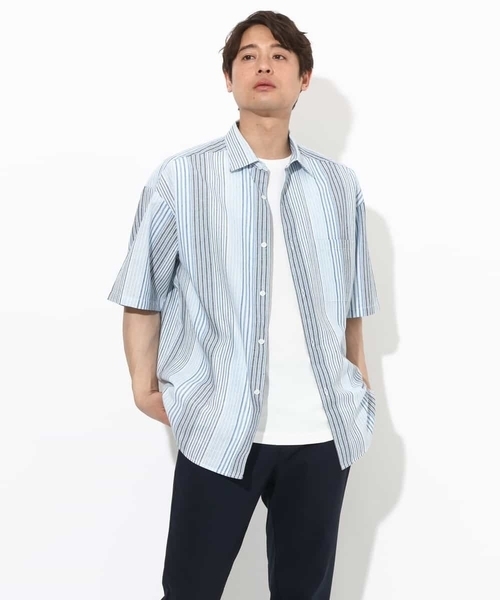 a.v.v(アーヴェヴェ)の「【さらさらタッチ/涼感】リネン混ストライプシャツ 5分袖(さらリネシリーズ)(シャツ/ブラウス・メンズ・ブルー/オレンジ・48/46)」の11枚目の写真