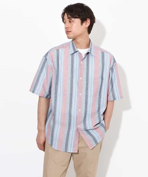 a.v.v(アーヴェヴェ)の「【さらさらタッチ/涼感】リネン混ストライプシャツ 5分袖(さらリネシリーズ)(シャツ/ブラウス・メンズ・ブルー/オレンジ・48/46)」の13枚目の写真