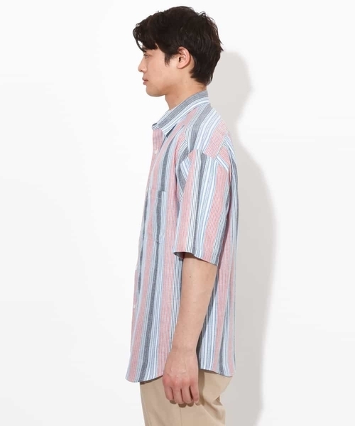 a.v.v(アーヴェヴェ)の「【さらさらタッチ/涼感】リネン混ストライプシャツ 5分袖(さらリネシリーズ)(シャツ/ブラウス・メンズ・ブルー/オレンジ・48/46)」の15枚目の写真