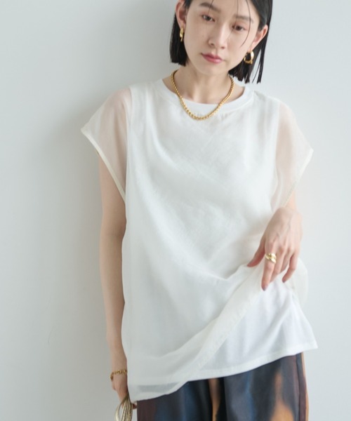 UNTITLEDアンタイトル 【2点セット】レイヤードプルオーバー＆カットソー ソフトオーガンジーレイヤードプルオーバー（Tシャツ/カットソー