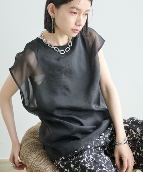 Shelly island（シェリーアイランド）の「ソフトオーガンジーレイヤードプルオーバー（Tシャツ/カットソー・レディース・ホワイト/グレー/ブラック/ブラウン・FREE）」の3枚目の写真