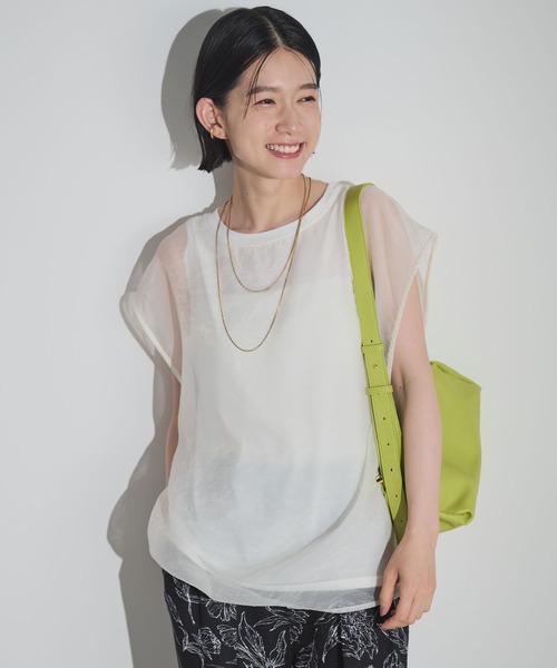 Shelly island（シェリーアイランド）の「ソフトオーガンジーレイヤードプルオーバー（Tシャツ/カットソー・レディース・ホワイト/グレー/ブラック/ブラウン・FREE）」の5枚目の写真