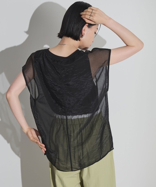 Shelly island（シェリーアイランド）の「ソフトオーガンジーレイヤードプルオーバー（Tシャツ/カットソー・レディース・ホワイト/グレー/ブラック/ブラウン・FREE）」の13枚目の写真