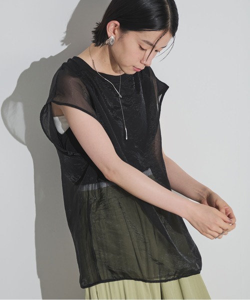 Shelly island（シェリーアイランド）の「ソフトオーガンジーレイヤードプルオーバー（Tシャツ/カットソー・レディース・ホワイト/グレー/ブラック/ブラウン・FREE）」の12枚目の写真