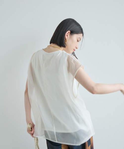 Shelly island（シェリーアイランド）の「ソフトオーガンジーレイヤードプルオーバー（Tシャツ/カットソー・レディース・ホワイト/グレー/ブラック/ブラウン・FREE）」の18枚目の写真