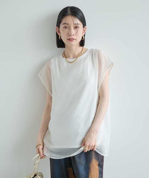 Shelly island（シェリーアイランド）の「ソフトオーガンジーレイヤードプルオーバー（Tシャツ/カットソー・レディース・ホワイト/グレー/ブラック/ブラウン・FREE）」の17枚目の写真