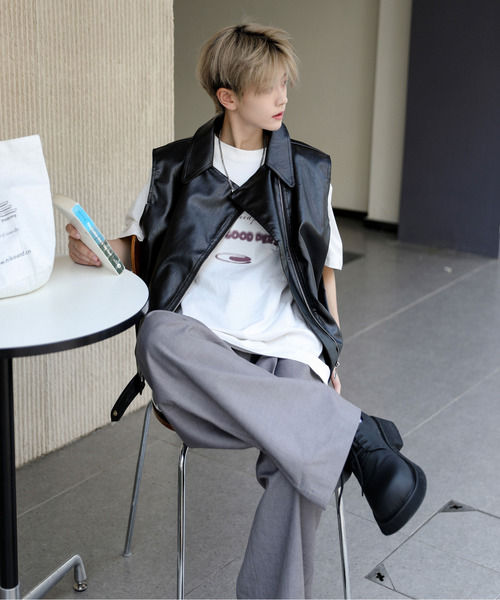 neos（ネオス）の「【neos】ルーズシルエット 合皮 ダブル ライダース ベスト（ベスト・メンズ・ブラック・MEDIUM/X-LARGE/LARGE）」の4枚目の写真