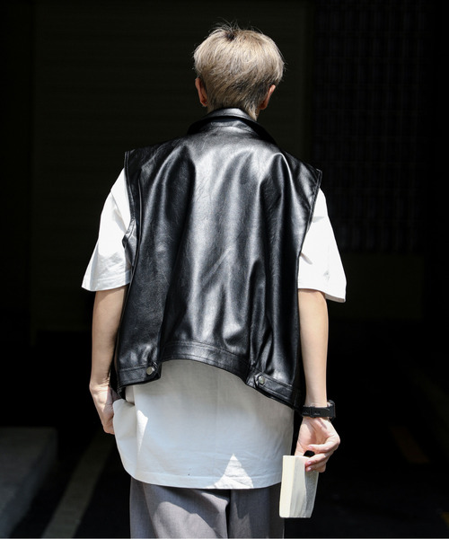 neos（ネオス）の「【neos】ルーズシルエット 合皮 ダブル ライダース ベスト（ベスト・メンズ・ブラック・MEDIUM/X-LARGE/LARGE）」の5枚目の写真