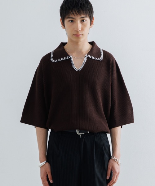 郵送買取 新品5台以上送料無料キャンペーン中！！  Stitched knit ステッチニットポロシャツ / shirt polo トップス