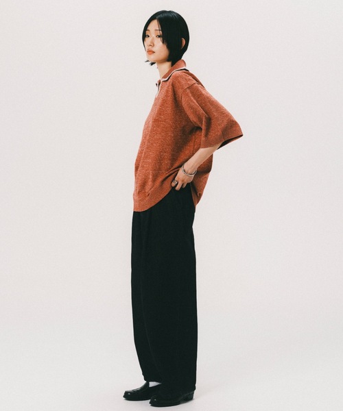 SINSS ステッチニットポロシャツ xs ブルー セール】Stitched knit polo shirt / ステッチニットポロシャツ
