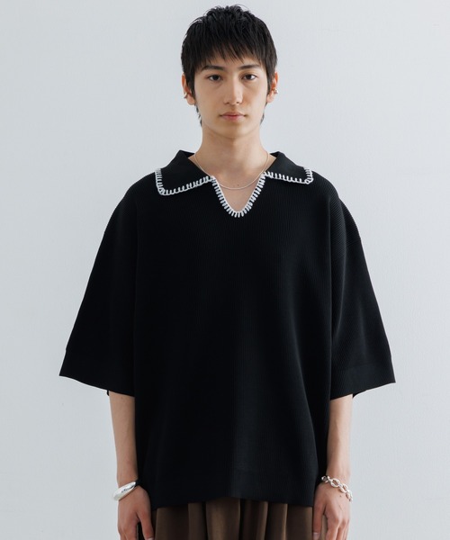 Stitched knit polo shirt / ステッチニットポロシャツ