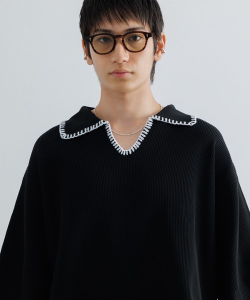 SINSS（シンス）の「Stitched knit polo shirt / ステッチニットポロシャツ（ポロシャツ・メンズ・ブルー/ブラック/レッド/チャコール/ブラウン・SMALL/MEDIUM/LARGE/X-SMALL）」の16枚目の写真
