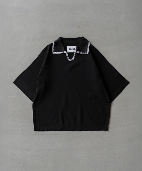 SINSS ステッチニットポロシャツ xs ブルー SINSS（シンス）の「Stitched knit polo shirt / ステッチニット