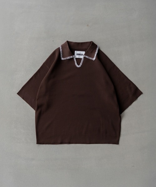 Stitched knit polo shirt / ステッチニットポロシャツ