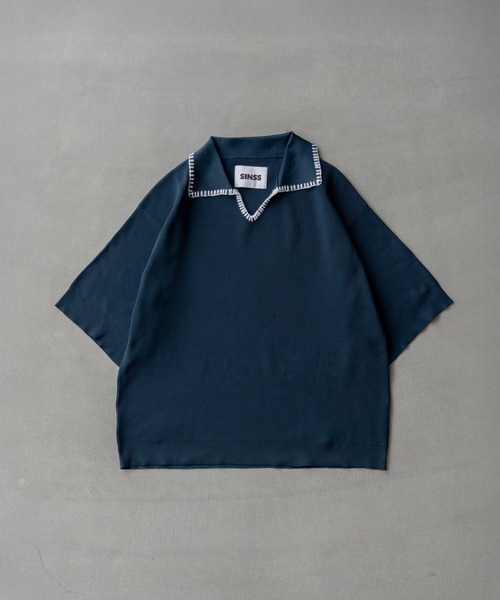 Stitched knit polo shirt / ステッチニットポロシャツ