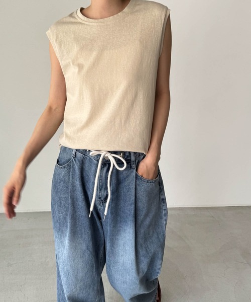 CANAL JEAN（キャナルジーン）の「El mar　コットンブレンドワイドショルダータンクトップ（タンクトップ・レディース・ブラック/ベージュ/アイボリー/グレー・ONE SIZE）」の9枚目の写真