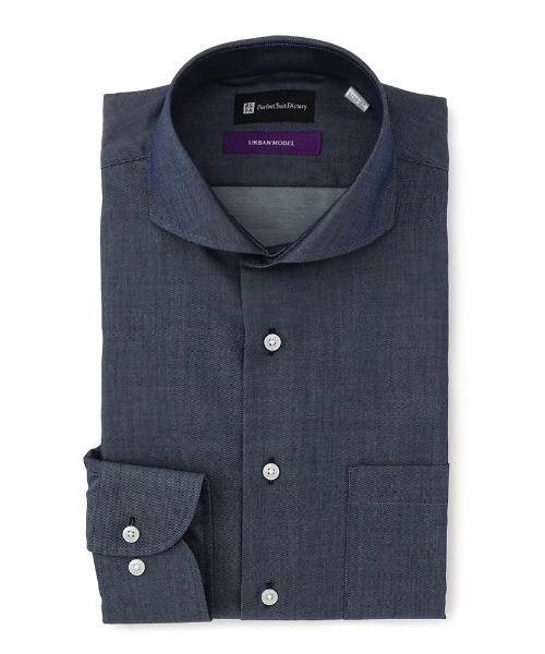 Perfect Suit FActory（パーフェクトスーツファクトリー）の「形態安定 長袖ワイシャツ アーバン デニムライク　カッタウェイ　ブラック/ブラウン/ブルー（ビジネスシャツ・メンズ・ブラウン/ブルー/ブラック・首回り37cm-裄丈80cm/首回り39cm-裄丈82cm/首回り41cm-裄丈84cm/首回り43cm-裄丈86cm）」の7枚目の写真