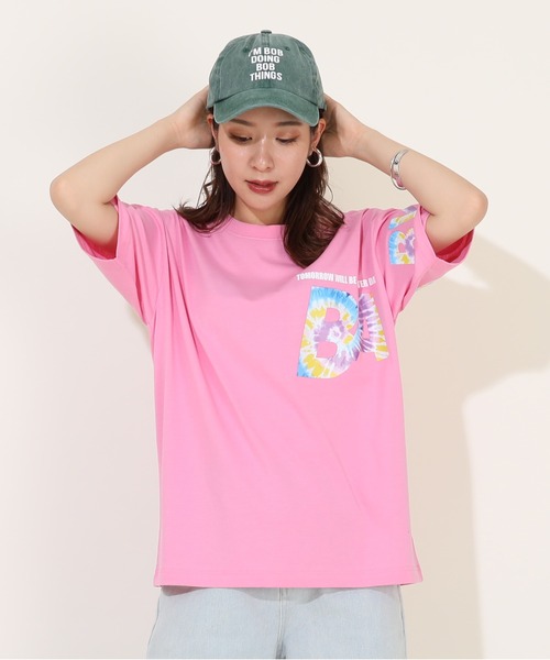BABYDOLL(ベビードール)の「親子お揃い タイダイロゴ Tシャツ 9518A(Tシャツ/カットソー・レディース・チェリーピンク/ブラック・S/M/L/XL)」の2枚目の写真