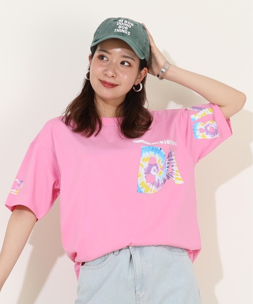 BABYDOLL(ベビードール)の「親子お揃い タイダイロゴ Tシャツ 9518A(Tシャツ/カットソー・レディース・チェリーピンク/ブラック・S/M/L/XL)」の6枚目の写真