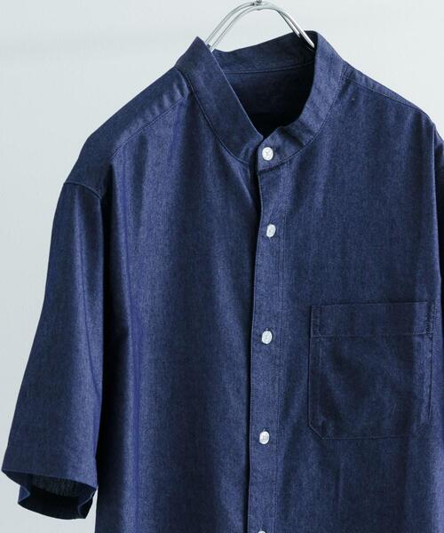 ITEMS URBANRESEARCH(アイテムズ アーバンリサーチ)の「TCインディゴ バンドカラー半袖シャツ(シャツ/ブラウス・メンズ・ブルー/ライトブルー/ネイビー・LARGE/MEDIUM)」の3枚目の写真
