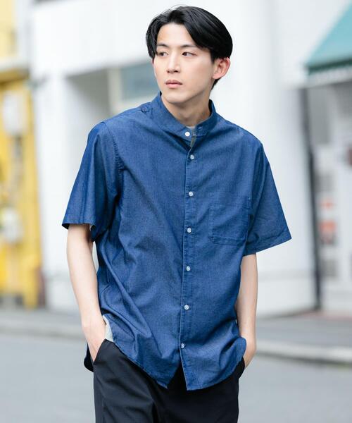 ITEMS URBANRESEARCH(アイテムズ アーバンリサーチ)の「TCインディゴ バンドカラー半袖シャツ(シャツ/ブラウス・メンズ・ブルー/ライトブルー/ネイビー・LARGE/MEDIUM)」の5枚目の写真