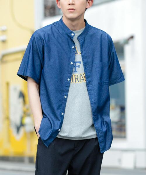 ITEMS URBANRESEARCH(アイテムズ アーバンリサーチ)の「TCインディゴ バンドカラー半袖シャツ(シャツ/ブラウス・メンズ・ブルー/ライトブルー/ネイビー・LARGE/MEDIUM)」の7枚目の写真