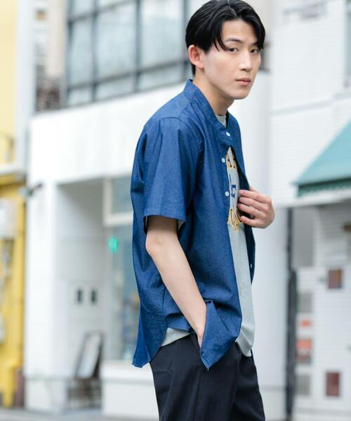 ITEMS URBANRESEARCH(アイテムズ アーバンリサーチ)の「TCインディゴ バンドカラー半袖シャツ(シャツ/ブラウス・メンズ・ブルー/ライトブルー/ネイビー・LARGE/MEDIUM)」の8枚目の写真