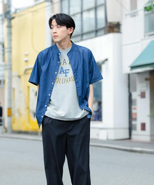 ITEMS URBANRESEARCH(アイテムズ アーバンリサーチ)の「TCインディゴ バンドカラー半袖シャツ(シャツ/ブラウス・メンズ・ブルー/ライトブルー/ネイビー・LARGE/MEDIUM)」の9枚目の写真