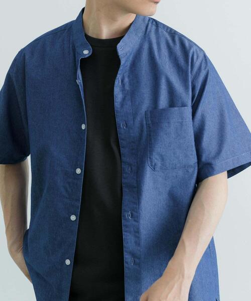 ITEMS URBANRESEARCH(アイテムズ アーバンリサーチ)の「TCインディゴ バンドカラー半袖シャツ(シャツ/ブラウス・メンズ・ブルー/ライトブルー/ネイビー・LARGE/MEDIUM)」の10枚目の写真