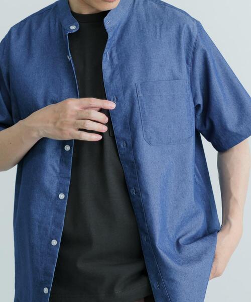 ITEMS URBANRESEARCH(アイテムズ アーバンリサーチ)の「TCインディゴ バンドカラー半袖シャツ(シャツ/ブラウス・メンズ・ブルー/ライトブルー/ネイビー・LARGE/MEDIUM)」の11枚目の写真