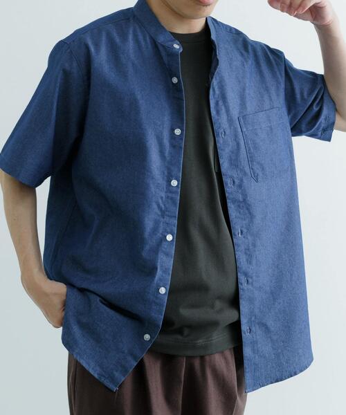 ITEMS URBANRESEARCH(アイテムズ アーバンリサーチ)の「TCインディゴ バンドカラー半袖シャツ(シャツ/ブラウス・メンズ・ブルー/ライトブルー/ネイビー・LARGE/MEDIUM)」の12枚目の写真