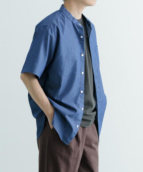 ITEMS URBANRESEARCH(アイテムズ アーバンリサーチ)の「TCインディゴ バンドカラー半袖シャツ(シャツ/ブラウス・メンズ・ブルー/ライトブルー/ネイビー・LARGE/MEDIUM)」の15枚目の写真