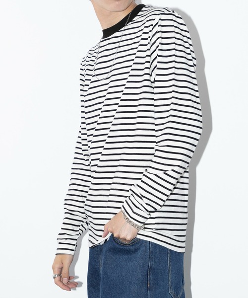 SETUP7（セットアップセブン）の「【SETUP7】長袖 ボーダーオーバーサイズロングスリーブTシャツ  SCCH364（Tシャツ/カットソー・メンズ・ブラック/ホワイト/ブラック系その他2・XL/XXL）」の10枚目の写真