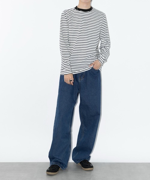 SETUP7（セットアップセブン）の「【SETUP7】長袖 ボーダーオーバーサイズロングスリーブTシャツ  SCCH364（Tシャツ/カットソー・メンズ・ブラック/ホワイト/ブラック系その他2・XL/XXL）」の8枚目の写真