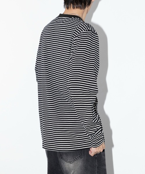セール】【SETUP7】長袖 ボーダーオーバーサイズロングスリーブTシャツ