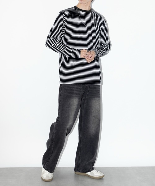 SETUP7（セットアップセブン）の「【SETUP7】長袖 ボーダーオーバーサイズロングスリーブTシャツ  SCCH364（Tシャツ/カットソー・メンズ・ブラック/ホワイト/ブラック系その他2・XL/XXL）」の17枚目の写真