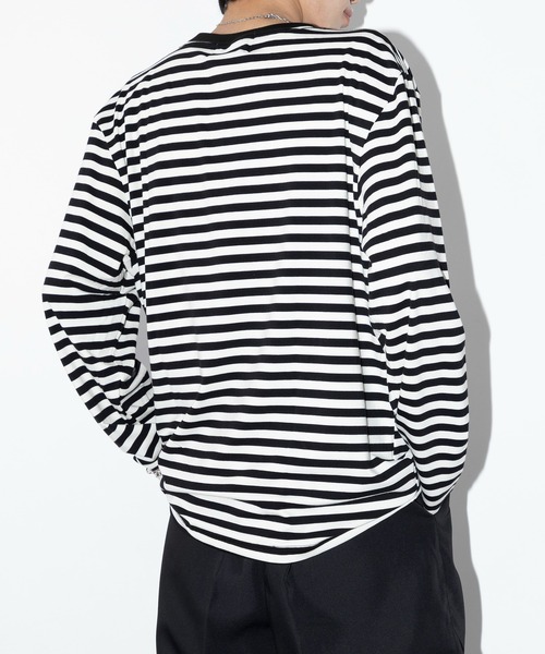 SETUP7（セットアップセブン）の「【SETUP7】長袖 ボーダーオーバーサイズロングスリーブTシャツ  SCCH364（Tシャツ/カットソー・メンズ・ブラック/ホワイト/ブラック系その他2・XL/XXL）」の14枚目の写真
