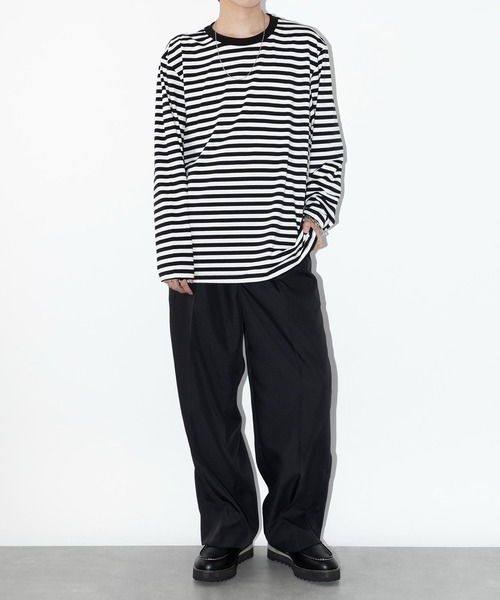 SETUP7（セットアップセブン）の「【SETUP7】長袖 ボーダーオーバーサイズロングスリーブTシャツ  SCCH364（Tシャツ/カットソー・メンズ・ブラック/ホワイト/ブラック系その他2・XL/XXL）」の13枚目の写真