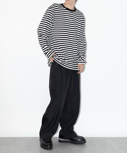 SETUP7（セットアップセブン）の「【SETUP7】長袖 ボーダーオーバーサイズロングスリーブTシャツ  SCCH364（Tシャツ/カットソー・メンズ・ブラック/ホワイト/ブラック系その他2・XL/XXL）」の12枚目の写真