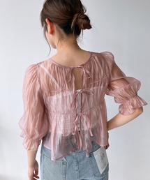 AS KNOW AS plus | ◎前後着用可能 シアーリボン5分袖ブラウス(シャツ/ブラウス)