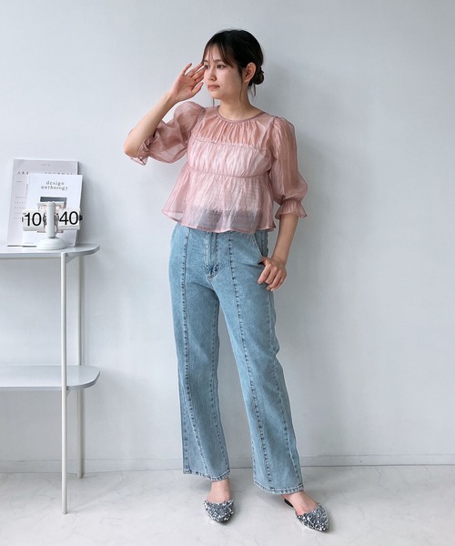 AS KNOW AS plus（アズノゥアズプラス）の「◎前後着用可能 シアーリボン5分袖ブラウス（シャツ/ブラウス・レディース・グレイッシュベージュ/ブラック/ピンク・FREE）」の21枚目の写真