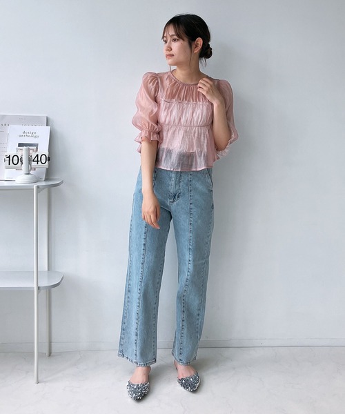 AS KNOW AS plus（アズノゥアズプラス）の「◎前後着用可能 シアーリボン5分袖ブラウス（シャツ/ブラウス・レディース・グレイッシュベージュ/ブラック/ピンク・FREE）」の20枚目の写真