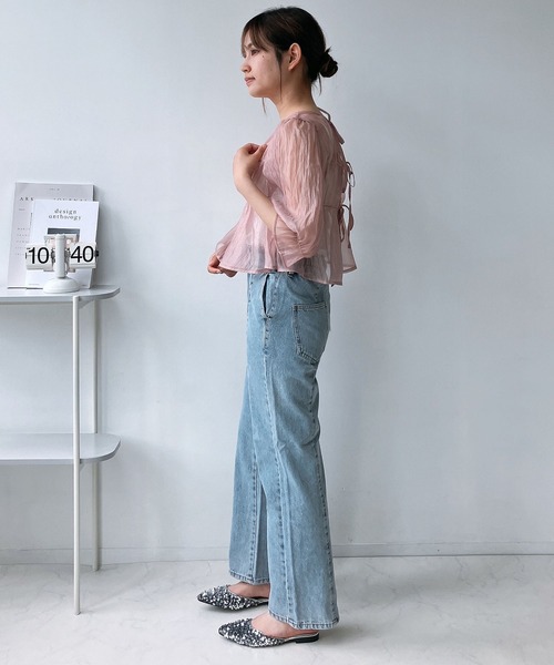 AS KNOW AS plus（アズノゥアズプラス）の「◎前後着用可能 シアーリボン5分袖ブラウス（シャツ/ブラウス・レディース・グレイッシュベージュ/ブラック/ピンク・FREE）」の19枚目の写真