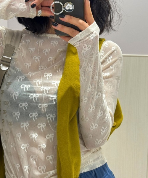 LAFFMO（ラフモ）の「リボン柄シアートップス（その他トップス・レディース・ホワイト/ブラック・F）」の14枚目の写真