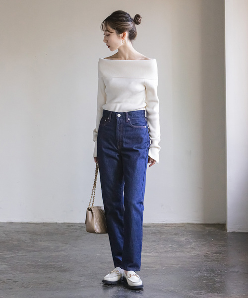 Noble(ノーブル)の「《追加》オフショルニット 3(ニット/セーター・レディース・ブラック/ホワイト/カーキ/マルチ・FREE)」の14枚目の写真