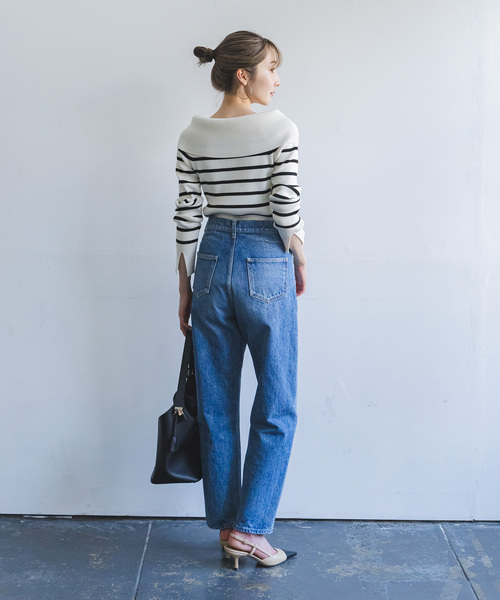 <未使用>ノーブル　ハイネックオフショルニット　ネイビー 新品、未使用タグ付】既に売切れのNoble ハイネックオフショルニット