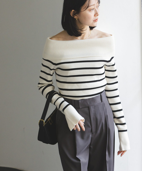 Noble(ノーブル)の「《追加》オフショルニット 3(ニット/セーター・レディース・ブラック/ホワイト/カーキ/マルチ・FREE)」の21枚目の写真