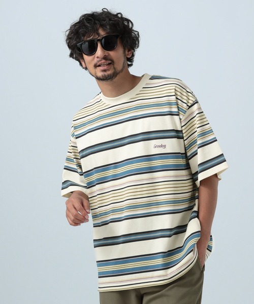 セール】[シルエット調整できる]マルチボーダー半袖Tシャツ（T