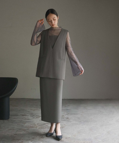 セール】チュールレイヤードトップス・タイトスカート セットアップ